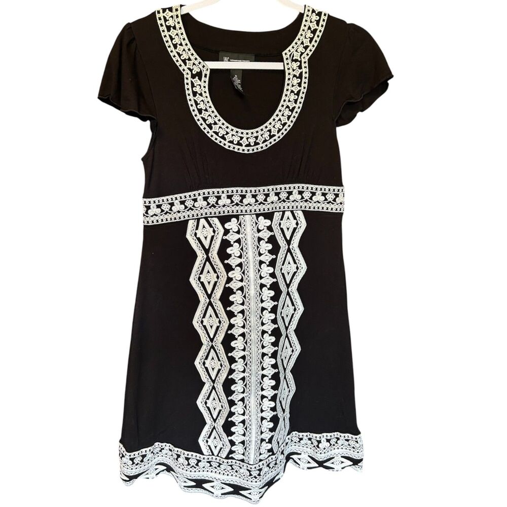 INC International Concepts Black Embroidered Dress M